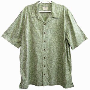 LL Bean Tropics Shirt Green Beige Leaf Mens Size XLT Traditional Fit Camp 300230